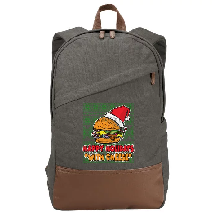 Happy Holidays With Cheese Ugly Christmas Sweater Cotton Canvas Backpack