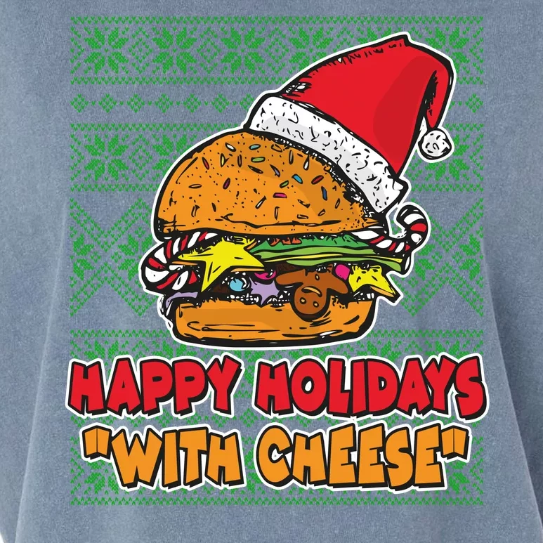 Happy Holidays With Cheese Ugly Christmas Sweater Garment-Dyed Women's Muscle Tee