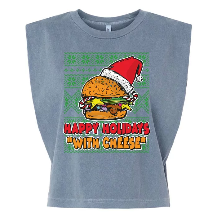 Happy Holidays With Cheese Ugly Christmas Sweater Garment-Dyed Women's Muscle Tee