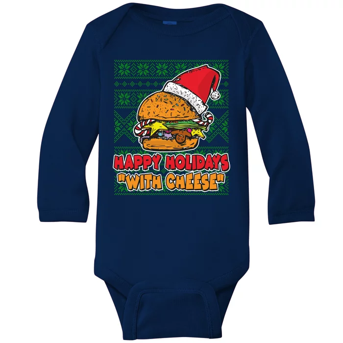 Happy Holidays With Cheese Ugly Christmas Sweater Baby Long Sleeve Bodysuit