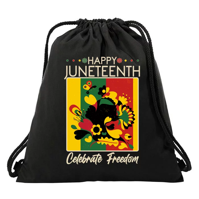 Happy Juneteenth Celebrate Freedom  Abstract Art Drawstring Bag