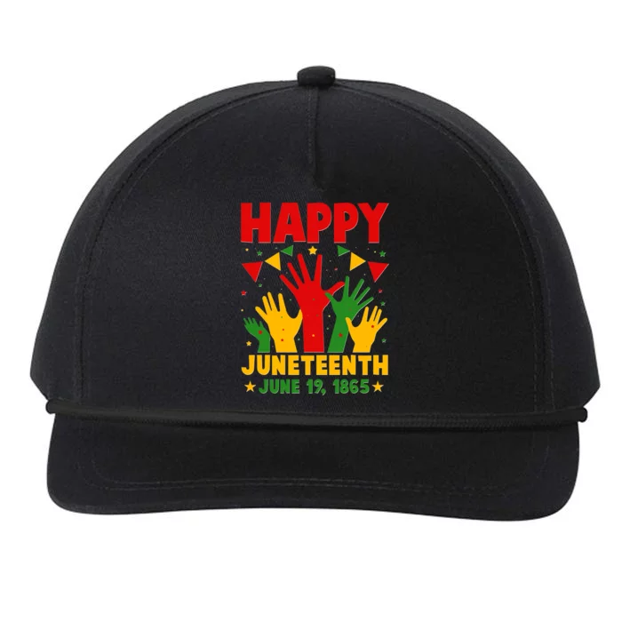 Happy Juneteenth June 19 1865 Celebration Raised Hands Snapback Five-Panel Rope Hat