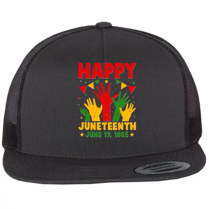 Happy Juneteenth June 19 1865 Celebration Raised Hands Flat Bill Trucker Hat