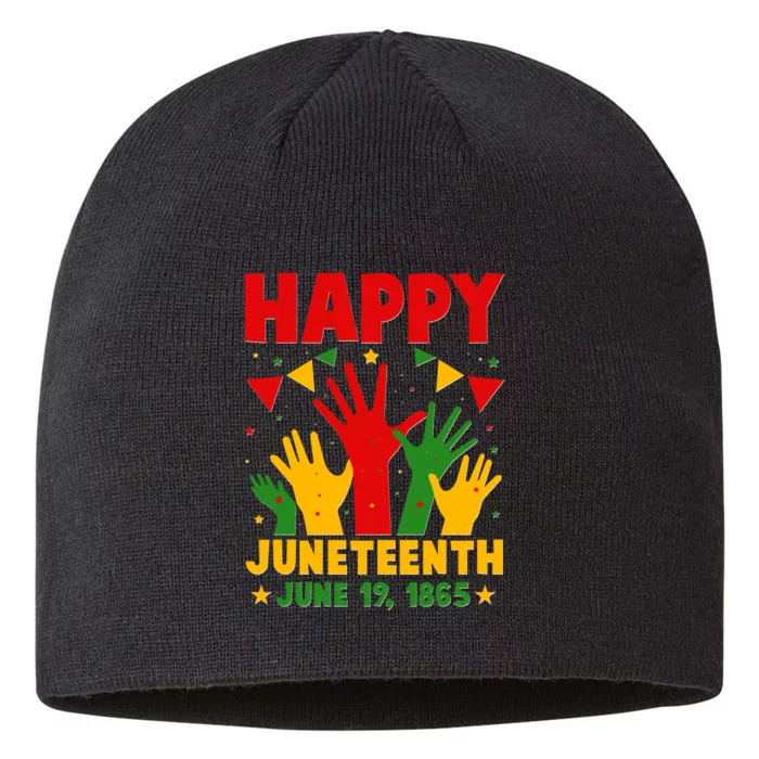 Happy Juneteenth June 19 1865 Celebration Raised Hands 8 1/2in Sustainable Knit Beanie