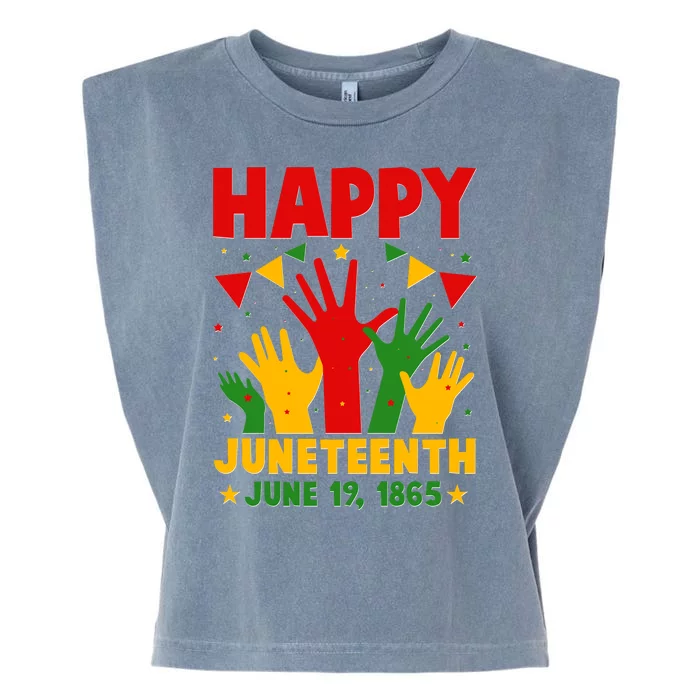 Happy Juneteenth June 19 1865 Celebration Raised Hands Garment-Dyed Women's Muscle Tee