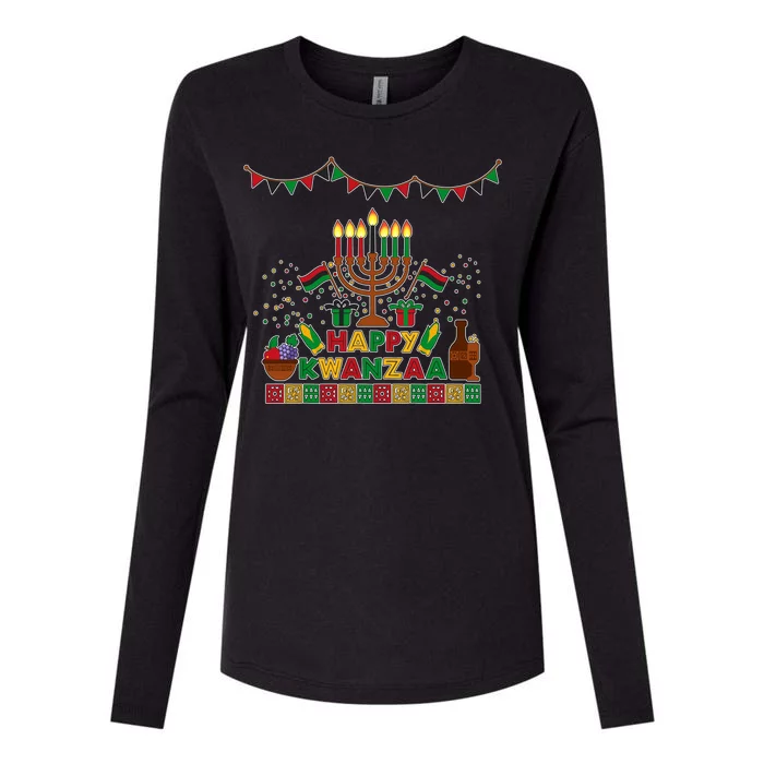 Happy Kwanzaa Traditional Colors Kinara Candles Womens Cotton Relaxed Long Sleeve T-Shirt