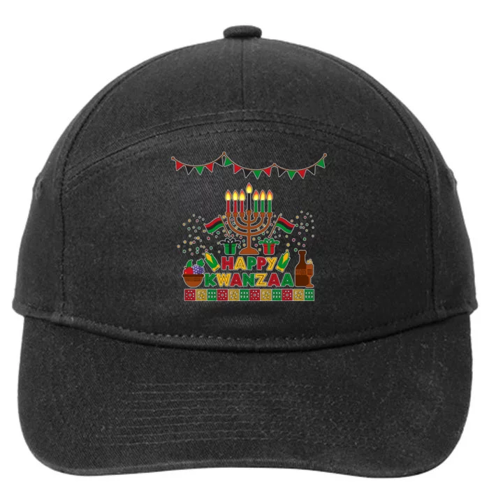 Happy Kwanzaa Traditional Colors Kinara Candles 7-Panel Snapback Hat