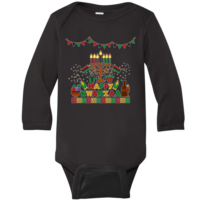 Happy Kwanzaa Traditional Colors Kinara Candles Baby Long Sleeve Bodysuit