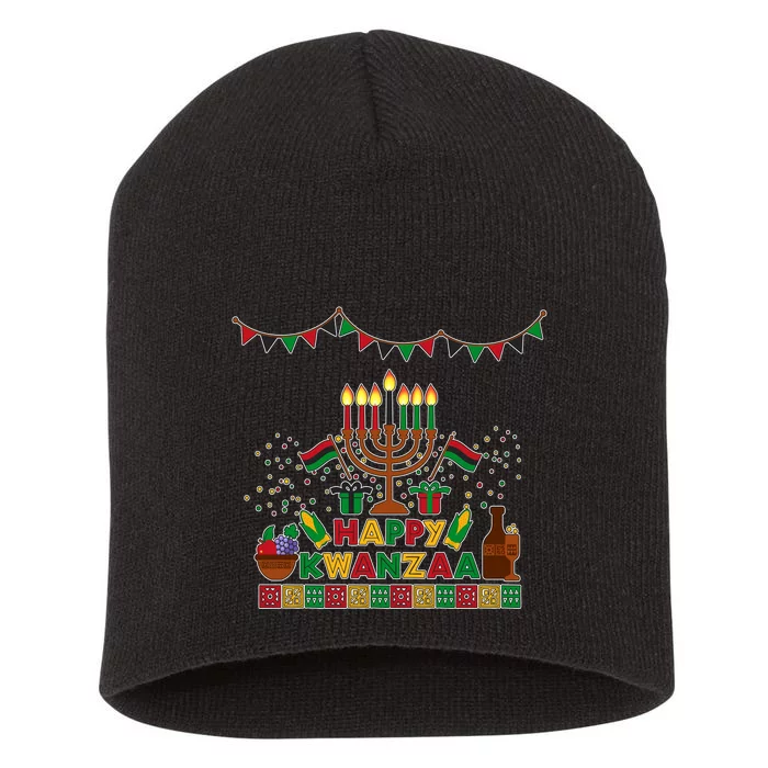 Happy Kwanzaa Traditional Colors Kinara Candles Short Acrylic Beanie