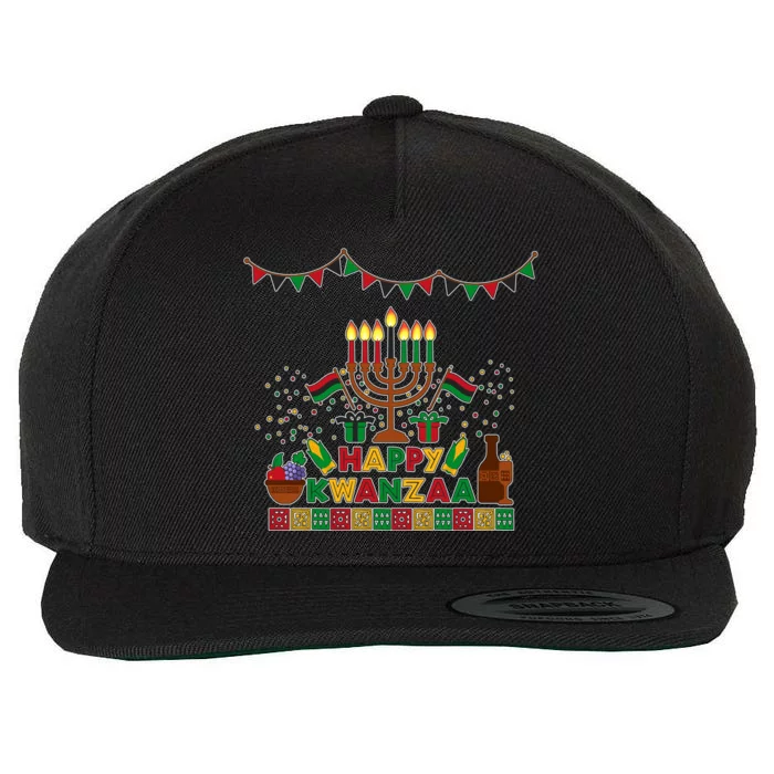 Happy Kwanzaa Traditional Colors Kinara Candles Wool Snapback Cap