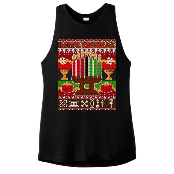 Happy Kwanzaa Ugly Sweater Ladies Tri-Blend Wicking Tank