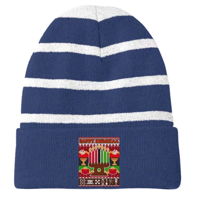 Happy Kwanzaa Ugly Sweater Striped Beanie with Solid Band