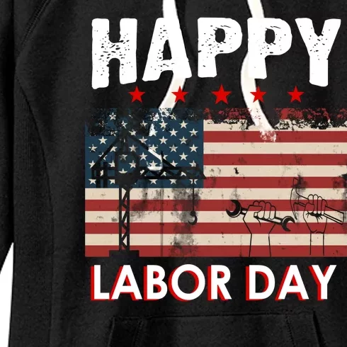 Happy Labor Day American Workers Flag Women's Fleece Hoodie