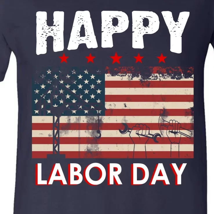 Happy Labor Day American Workers Flag V-Neck T-Shirt