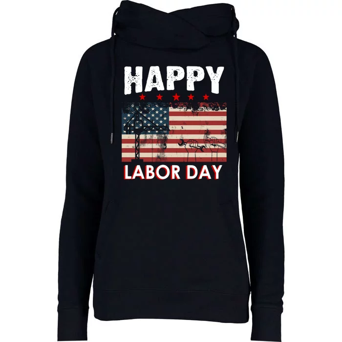 Happy Labor Day American Workers Flag Womens Funnel Neck Pullover Hood