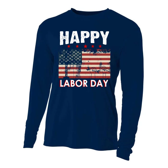 Happy Labor Day American Workers Flag Cooling Performance Long Sleeve Crew