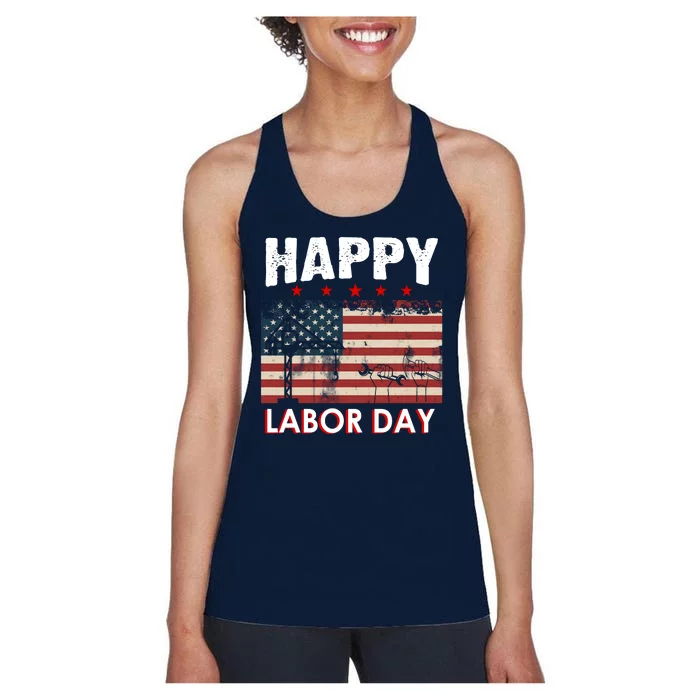 Happy Labor Day American Workers Flag Women's Racerback Tank