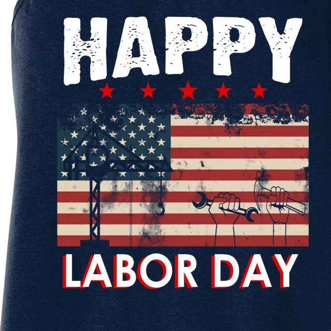 Happy Labor Day American Workers Flag Women's Racerback Tank