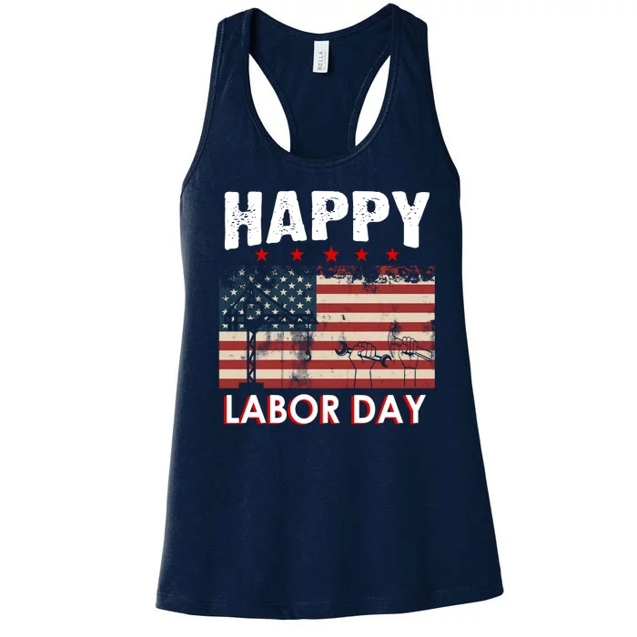 Happy Labor Day American Workers Flag Women's Racerback Tank