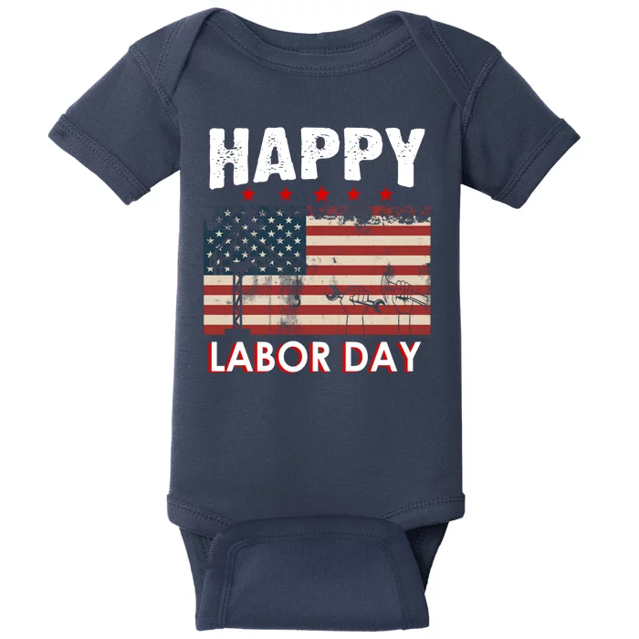 Happy Labor Day American Workers Flag Baby Bodysuit