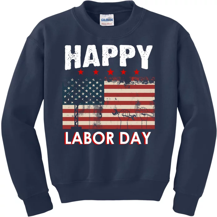 Happy Labor Day American Workers Flag Kids Sweatshirt