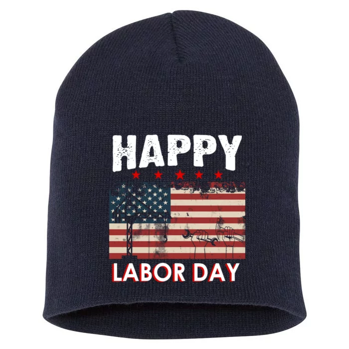 Happy Labor Day American Workers Flag Short Acrylic Beanie