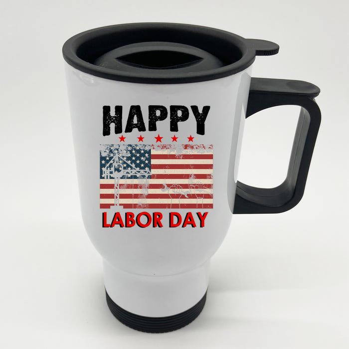 Happy Labor Day American Workers Flag Front & Back Stainless Steel Travel Mug