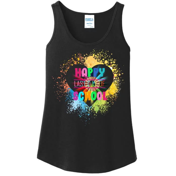 Happy Last Day Of School Colors Of Heart Ladies Essential Tank