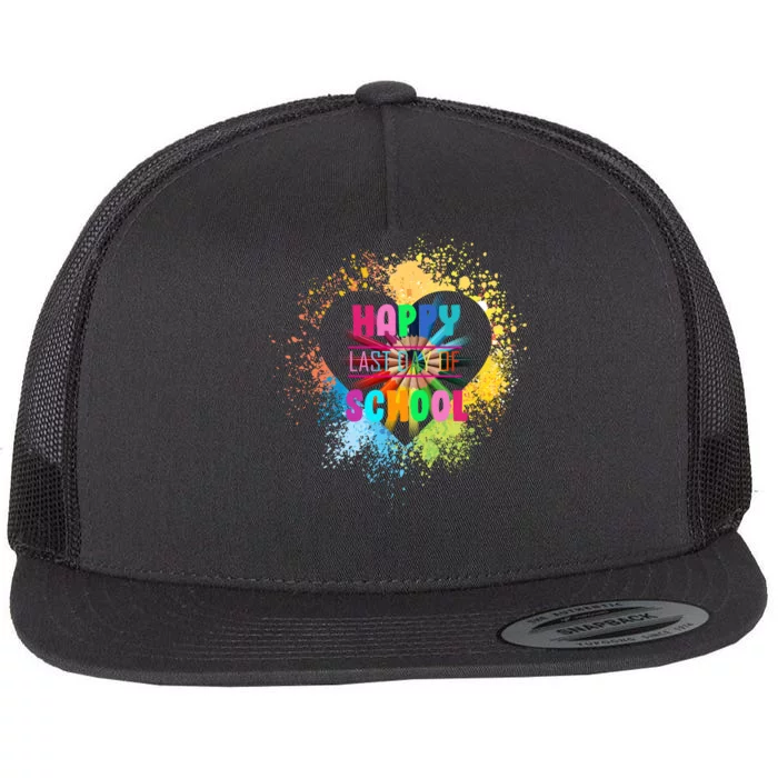 Happy Last Day Of School Colors Of Heart Flat Bill Trucker Hat