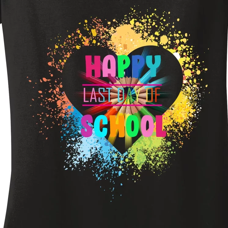 Happy Last Day Of School Colors Of Heart Women's V-Neck T-Shirt