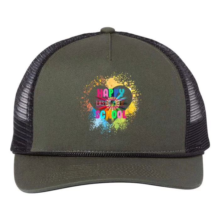 Happy Last Day Of School Colors Of Heart Retro Rope Trucker Hat Cap