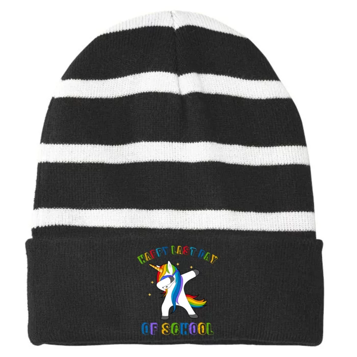 Happy Last Day Of School Dabbing Unicorn Striped Beanie with Solid Band