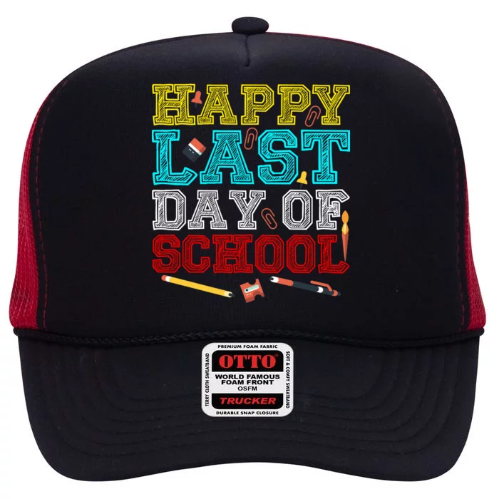 Happy Last Day Of School Pencil High Crown Mesh Trucker Hat