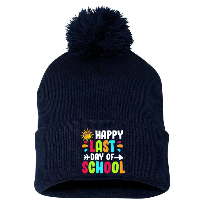 Happy Last Day Of School Sun Pom Pom 12in Knit Beanie