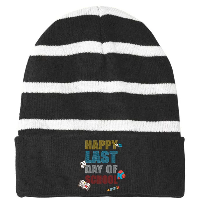 Happy Last Day Of School Supplies Striped Beanie with Solid Band