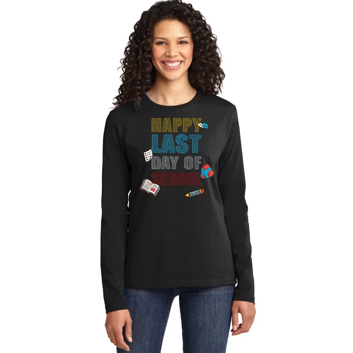 Happy Last Day Of School Supplies Ladies Long Sleeve Shirt