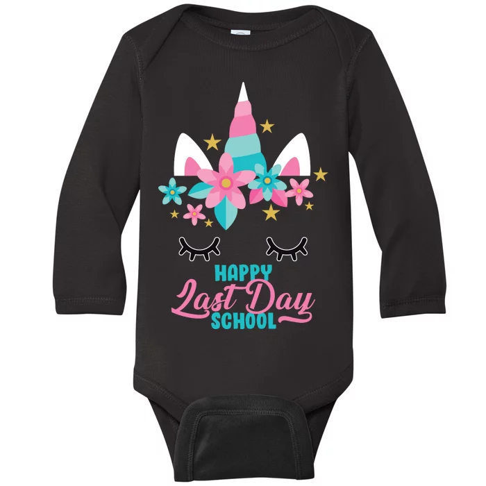 Happy Last Day Of School Unicorn Face Baby Long Sleeve Bodysuit