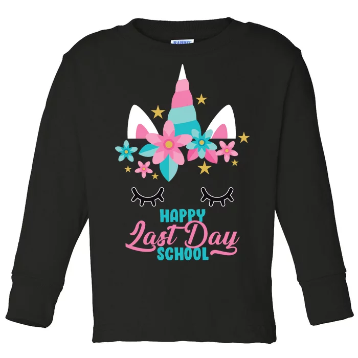 Happy Last Day Of School Unicorn Face Toddler Long Sleeve Shirt