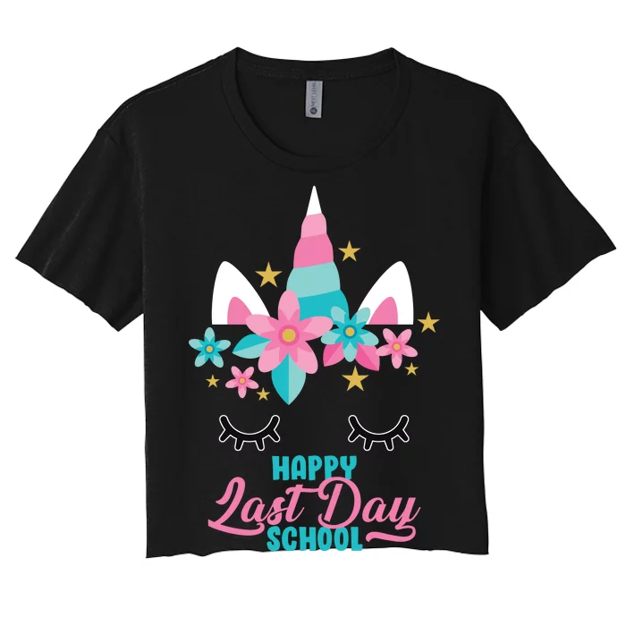 Happy Last Day Of School Unicorn Face Women's Crop Top Tee