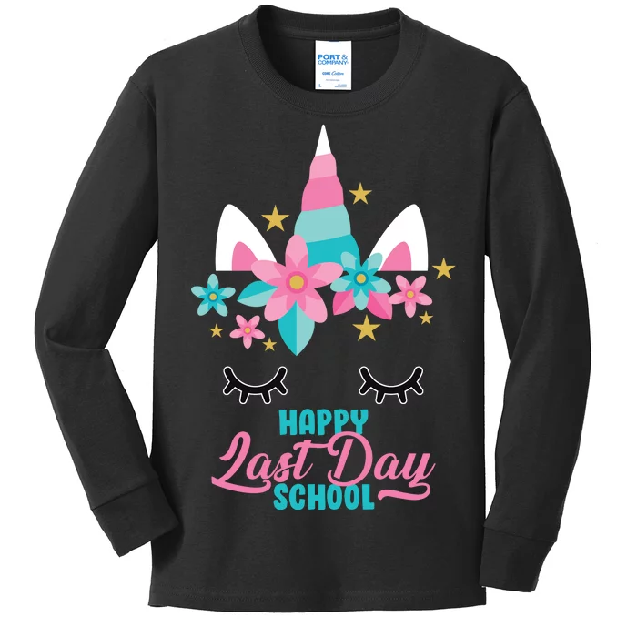 Happy Last Day Of School Unicorn Face Kids Long Sleeve Shirt