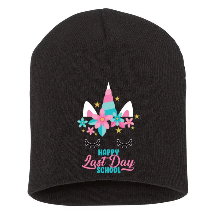 Happy Last Day Of School Unicorn Face Short Acrylic Beanie