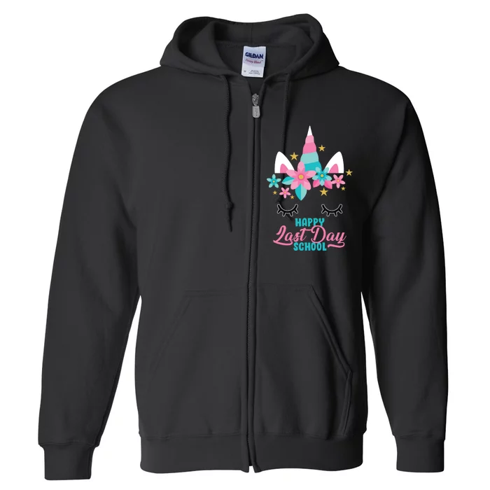 Happy Last Day Of School Unicorn Face Full Zip Hoodie