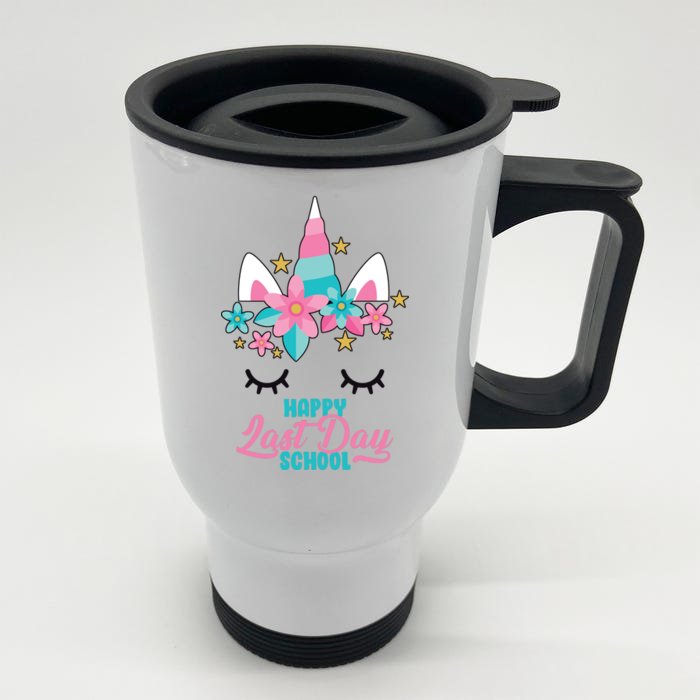 Happy Last Day Of School Unicorn Face Front & Back Stainless Steel Travel Mug