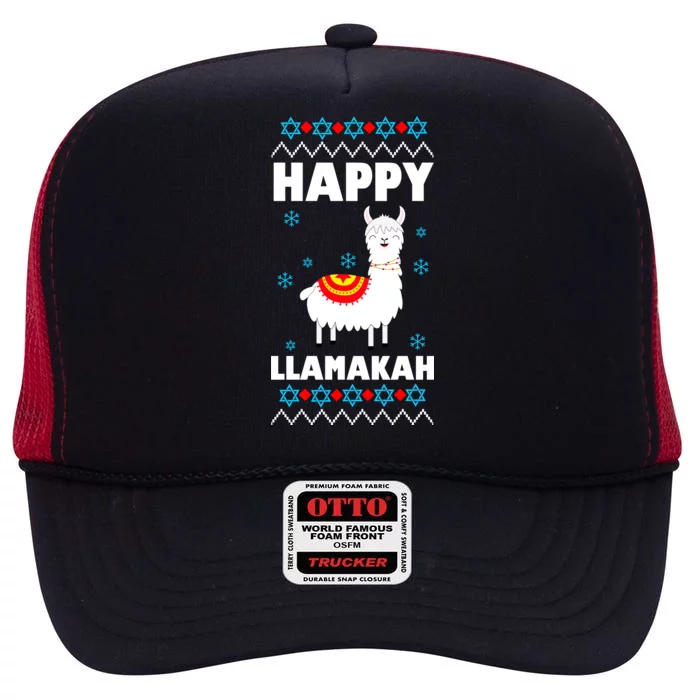 Happy Llamakah Llama Hanukkah High Crown Mesh Trucker Hat