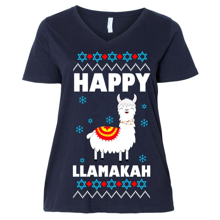 Happy Llamakah Llama Hanukkah Women's V-Neck Plus Size T-Shirt