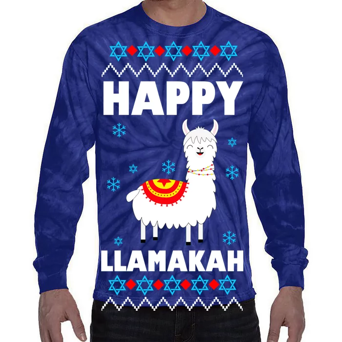 Happy Llamakah Llama Hanukkah Tie-Dye Long Sleeve Shirt