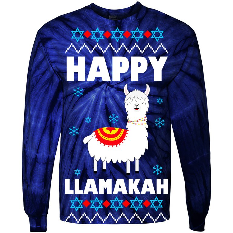 Happy Llamakah Llama Hanukkah Tie-Dye Long Sleeve Shirt