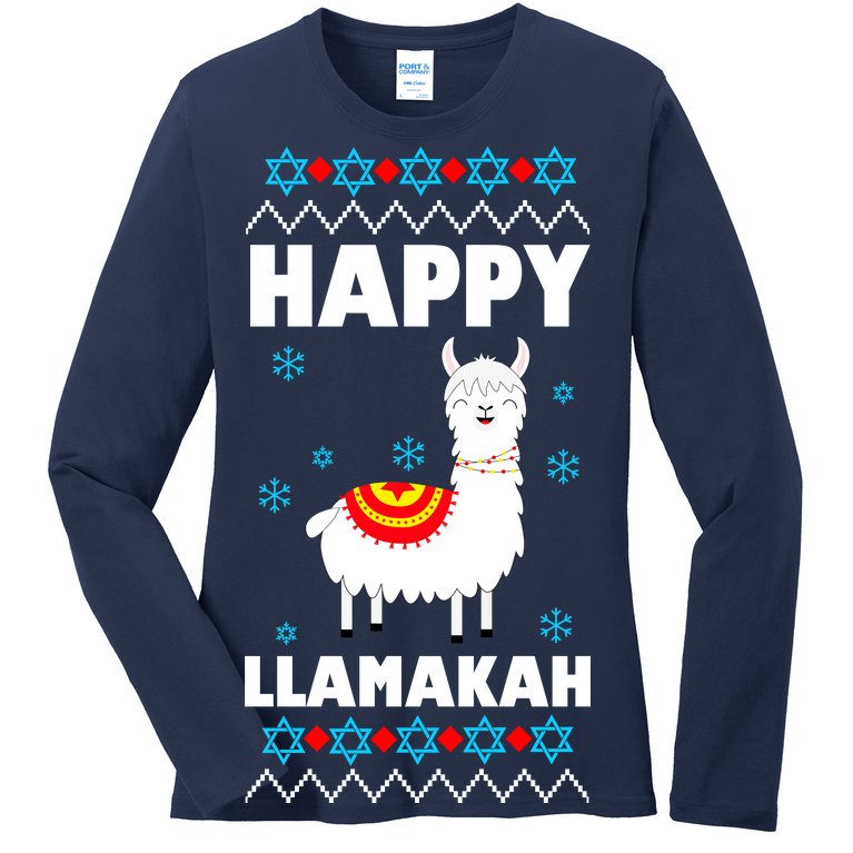 Happy Llamakah Llama Hanukkah Ladies Missy Fit Long Sleeve Shirt