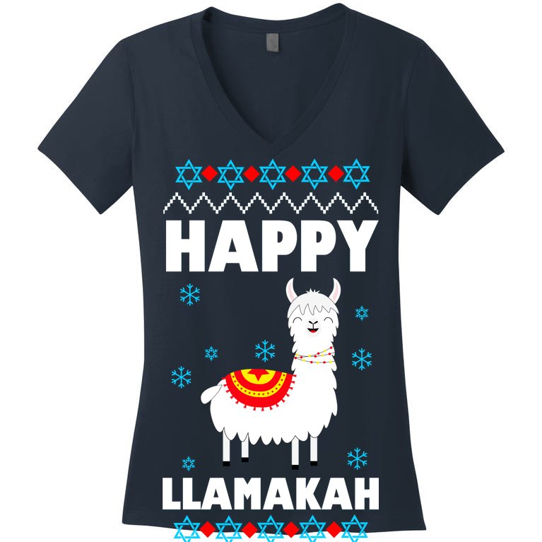 Happy Llamakah Llama Hanukkah Women's V-Neck T-Shirt
