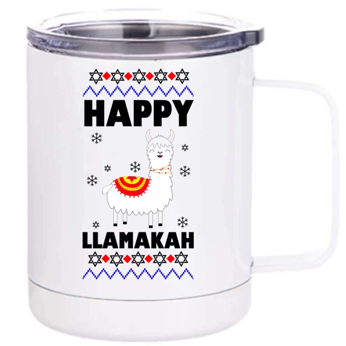 Happy Llamakah Llama Hanukkah Front & Back 12oz Stainless Steel Tumbler Cup